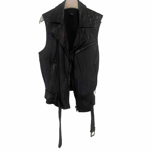 H&M Other - H&M Vest 100% Leather Black 36R Biker Sleeveless  Purple Label